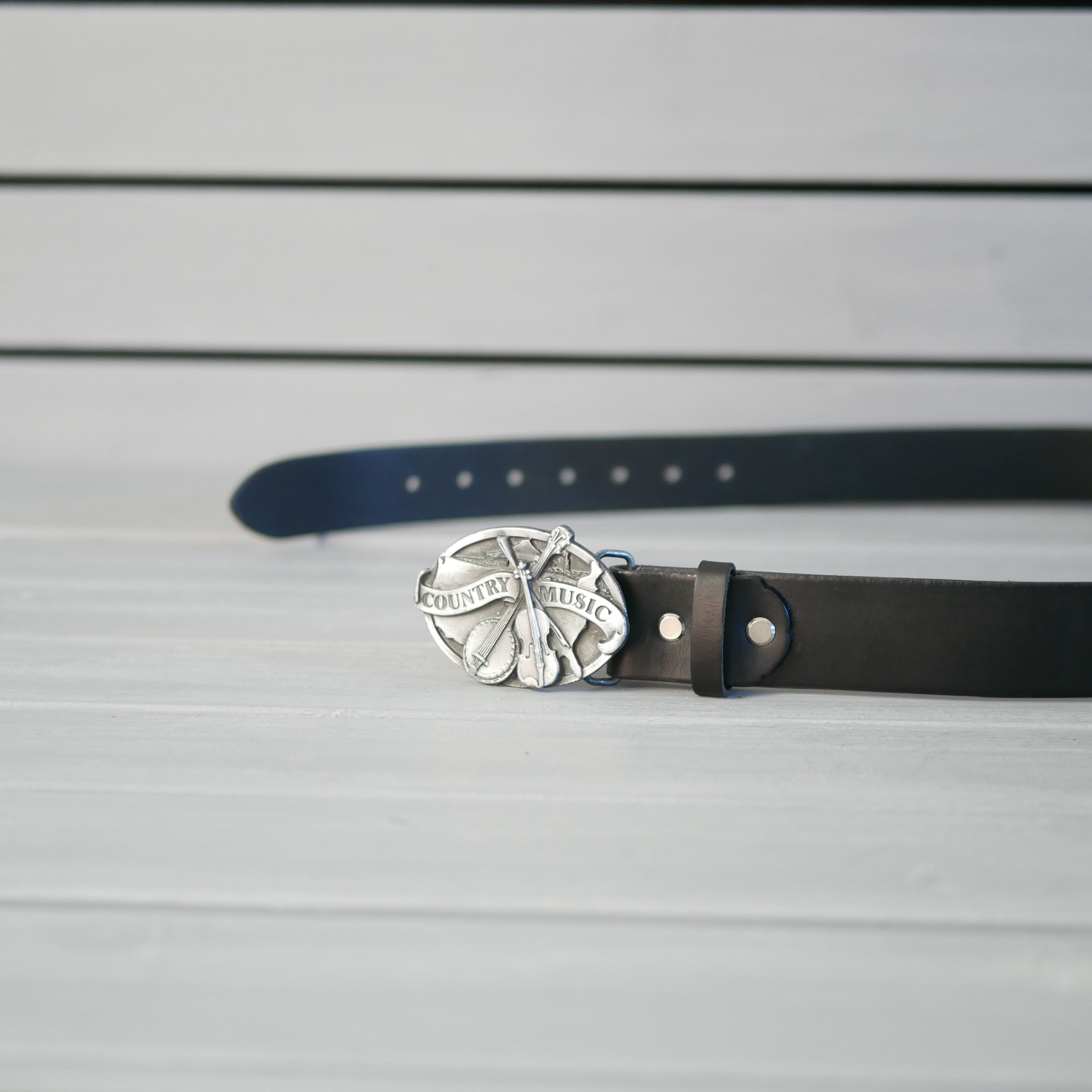 Kožený opasek - BM - černý - country