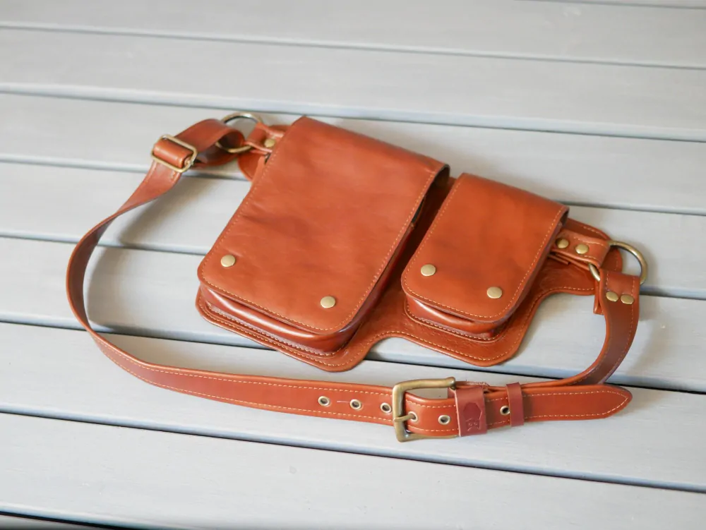 Kožená ledvinka - Bum bag rezavá